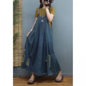 Thin Denim Comfy Maxi Dress Summer Ripped Flare Sundress