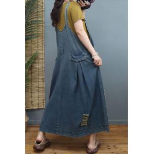 Thin Denim Comfy Maxi Dress Summer Ripped Flare Sundress