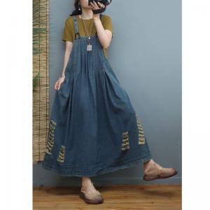 Thin Denim Comfy Maxi Dress Summer Ripped Flare Sundress