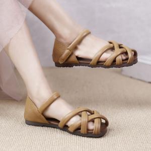 Soft Leather Womens Roman Sandals Summer Gladiator Flats