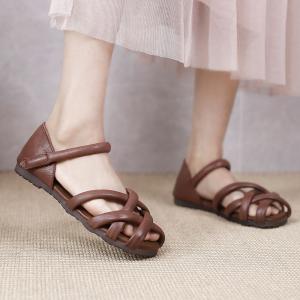 Soft Leather Womens Roman Sandals Summer Gladiator Flats