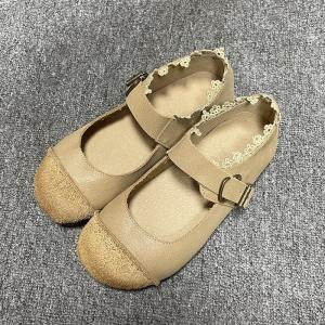 Lace Trim Leather Girlish Sandals Buckle Up Comfy Shoes