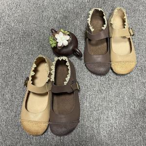 Lace Trim Leather Girlish Sandals Buckle Up Comfy Shoes