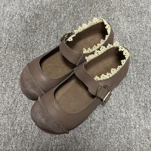 Lace Trim Leather Girlish Sandals Buckle Up Comfy Shoes