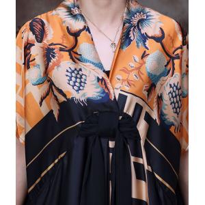 Short Sleeves Maxi Kimono Dress Silky Front Tie Strap Dress
