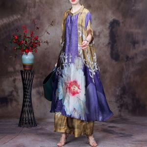 Half Sleeves Huge Flowers Shirt Dress with Tencel Palazzo Pants Sets