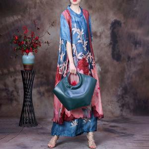 Half Sleeves Huge Flowers Shirt Dress with Tencel Palazzo Pants Sets