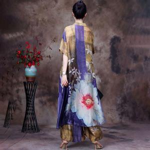 Half Sleeves Huge Flowers Shirt Dress with Tencel Palazzo Pants Sets