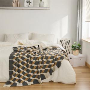 Diamond Pattern Knitting Cozy Blanket Modern Cotton Couch Throw