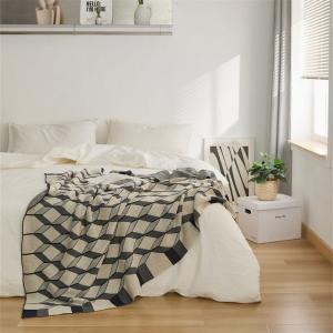 Diamond Pattern Knitting Cozy Blanket Modern Cotton Couch Throw