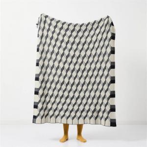 Diamond Pattern Knitting Cozy Blanket Modern Cotton Couch Throw