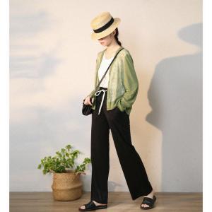 V-Neck Long Sleeves Short Cardigan Oversized Linen Knitwear