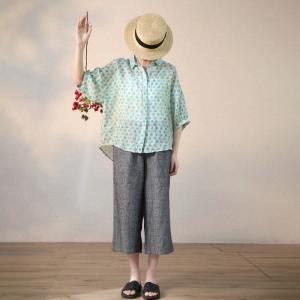 Business Casual Polka Dot Blouse Summer Oversized Ramie Shirt