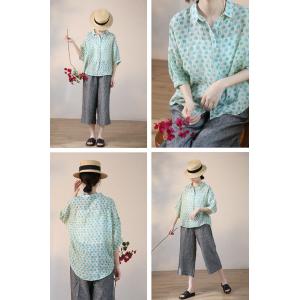 Business Casual Polka Dot Blouse Summer Oversized Ramie Shirt