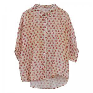 Business Casual Polka Dot Blouse Summer Oversized Ramie Shirt