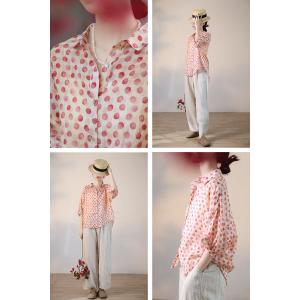 Business Casual Polka Dot Blouse Summer Oversized Ramie Shirt