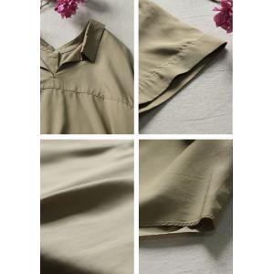 Summer Silk Reversible Khaki Blouse Button Down Oversized Shirt