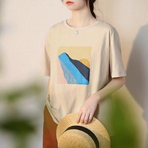 Sunset Painted Cotton Tee Short Sleeve Casual T-shirt