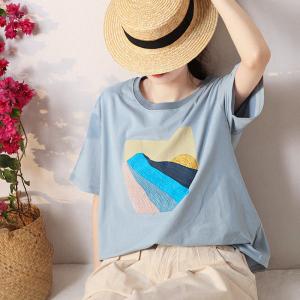 Sunset Painted Cotton Tee Short Sleeve Casual T-shirt