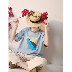 Sunset Painted Cotton Tee Short Sleeve Casual T-shirt