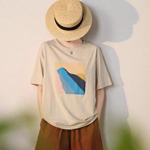 Sunset Painted Cotton Tee Short Sleeve Casual T-shirt