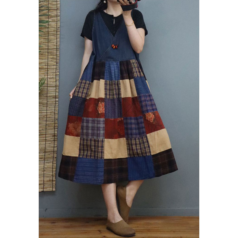 Holiday Cotton Linen Sleeveless V-Neck Plaid Black Blue 90s tropical comfy oversized gardening slouchy buykud minibee notperfectlinen linen fox