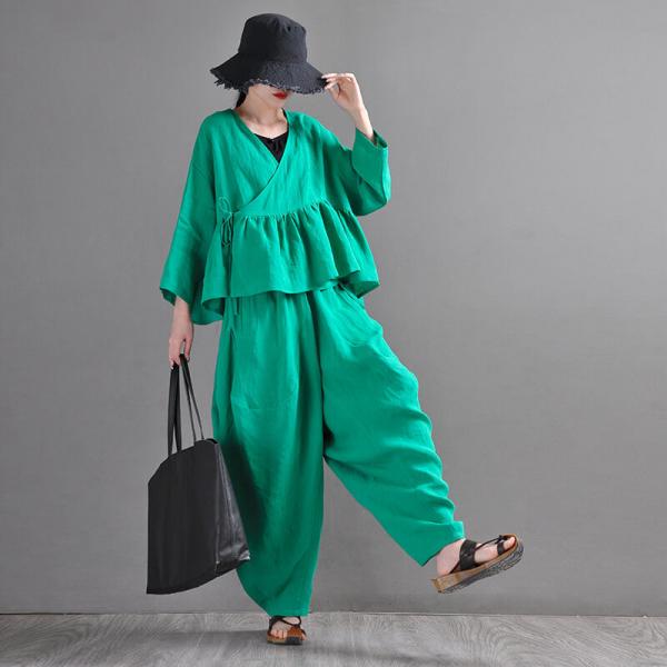 Elastic Waist Linen Harem Pants Pleated Beach Customized Pants