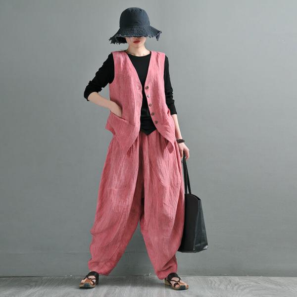 Button Down Linen Vest V-Neck Flax Waistcoat