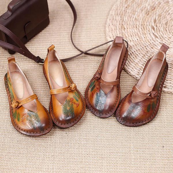 Leather Patterns Chinese Flats Senior Women Buckle Sandals