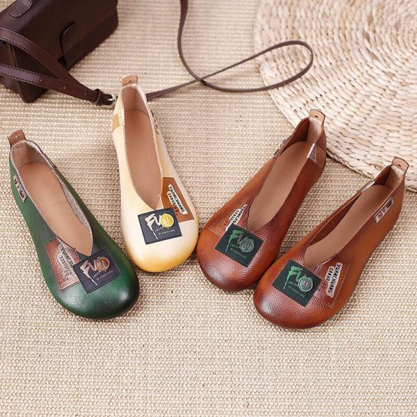 Senior Women Leather Patchwork Summer Slip-On Flats