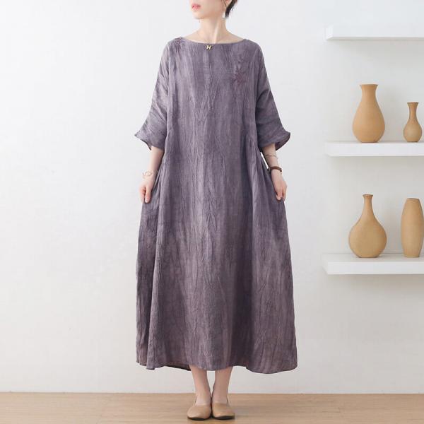 Half Sleeve Loose Linen Dress Plus Size Beach Embroidered Clothing