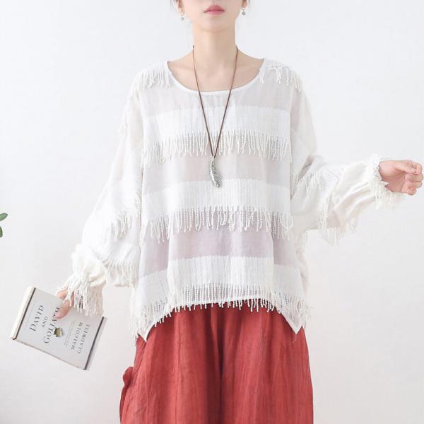City Chic Cotton T-shirt Neutral Colored Fringed Blouse