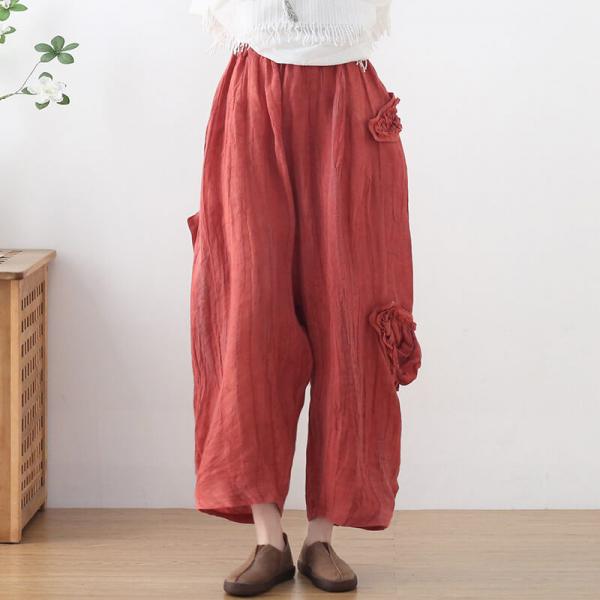 Casual Style Patchwork Linen Harem Pants Plus Size Carrot Pants