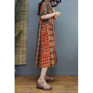 High Waist Classic Tartan Dress Loose Cotton Linen Dress