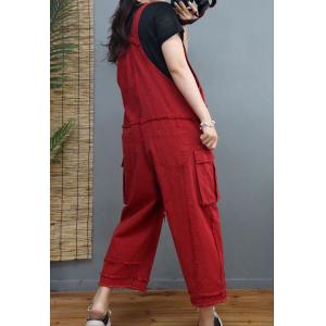 Side Pockets Fringed Bib Overalls Womens Gardening Cargo Pants