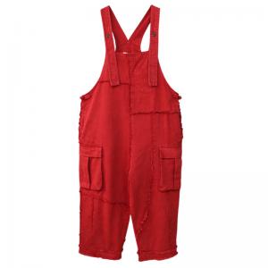 Side Pockets Fringed Bib Overalls Womens Gardening Cargo Pants