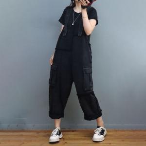 Side Pockets Fringed Bib Overalls Womens Gardening Cargo Pants