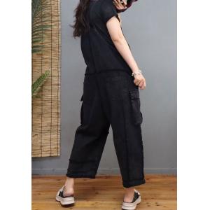 Side Pockets Fringed Bib Overalls Womens Gardening Cargo Pants