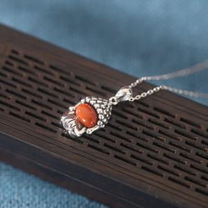 Silver Red Agate Buddha Necklace Hetian Jade Buddha Chain