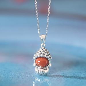 Silver Red Agate Buddha Necklace Hetian Jade Buddha Chain