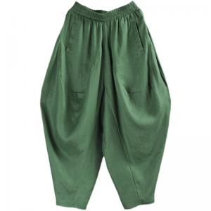 Beach Style Dark Green Harem Pants Summer Linen Hippie Pants