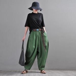 Beach Style Dark Green Harem Pants Summer Linen Hippie Pants