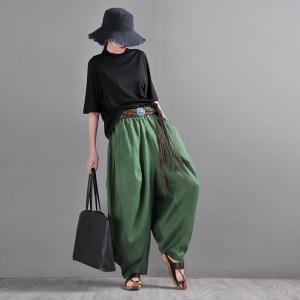 Beach Style Dark Green Harem Pants Summer Linen Hippie Pants