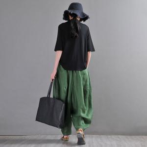 Beach Style Dark Green Harem Pants Summer Linen Hippie Pants