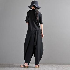 Designer Fashion Letter Straps Black Pants Linen Blend Hammer Pants