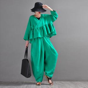 Elastic Waist Linen Harem Pants Pleated Beach Customized Pants