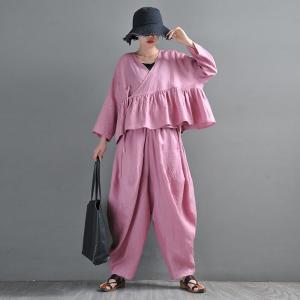 Elastic Waist Linen Harem Pants Pleated Beach Customized Pants