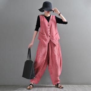 Button Down Linen Vest V-Neck Flax Waistcoat