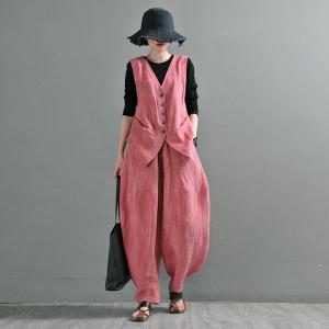 Button Down Linen Vest V-Neck Flax Waistcoat