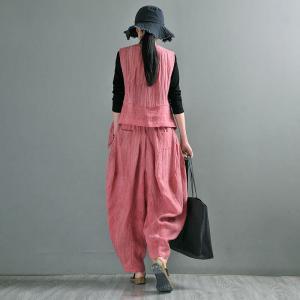 Button Down Linen Vest V-Neck Flax Waistcoat